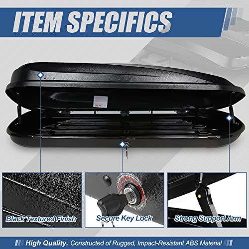 Auto Dynasty Hard Shell Roof Top Mount Car Storage Travel Luggage Box Cargo Carrier, 53 (L) x 34 (W) x 15 (H) Inches, Capacity 110 Pounds, 11 Cubic Feet (Tool-Free Install), Glossy Black Finish