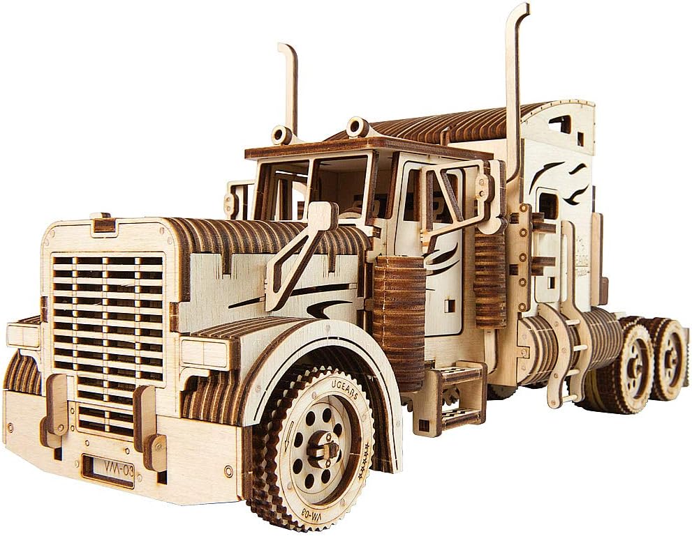 UGEARS Models 3-D Wooden Puzzle - Mechanical Heavy Boy Truck VM-03 Wooden Model Kit for Adults and Teens