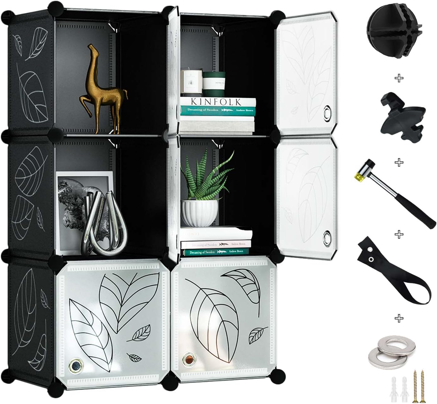 GREENSTELL Cube Storage Organizer, 9-Cube Closet Organizer with Doors, DIY Plastic Storage Cubes Organizer, Modular Storage Cabinet Book Shelf Shelving for Bedroom, Living Room, Office Black