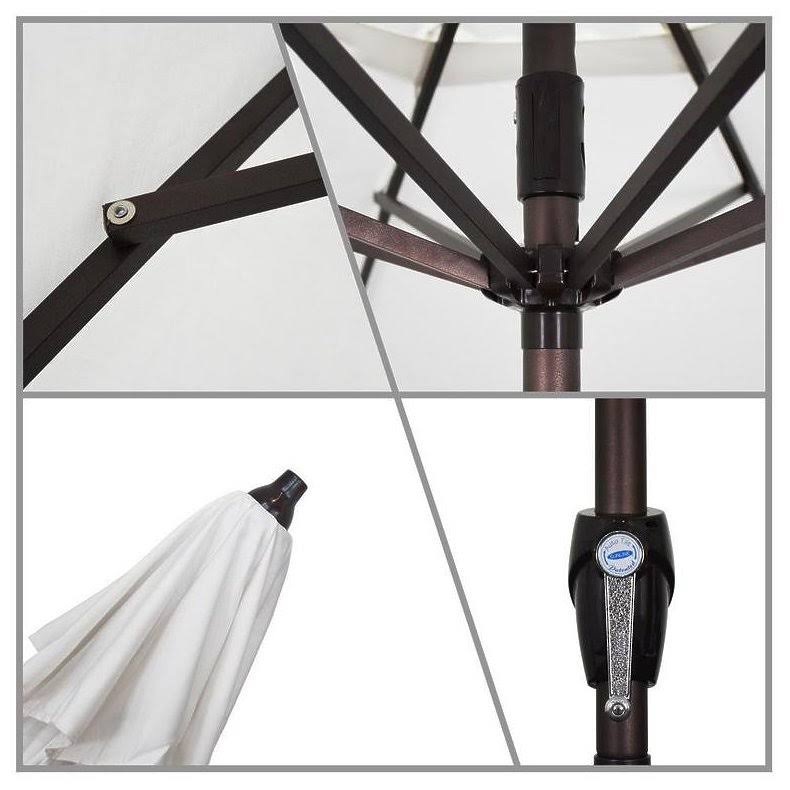 California Umbrella 9 ft. Aluminum Market Auto Tilt Crank Lift Bronze Patio Umbrella in Frost Blue Olefin