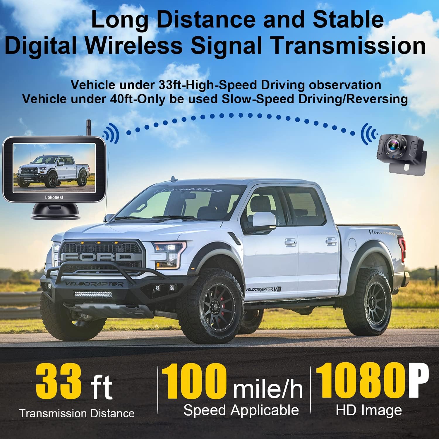 Wireless Backup Camera HD 1080P with 5“ Split Screen System for Truck Pickup Car Small RV Bluetooth Backup Camera 2.4G Stable Digital Signal Easy Installation Support Add 2nd RV Camera-DoHonest V25