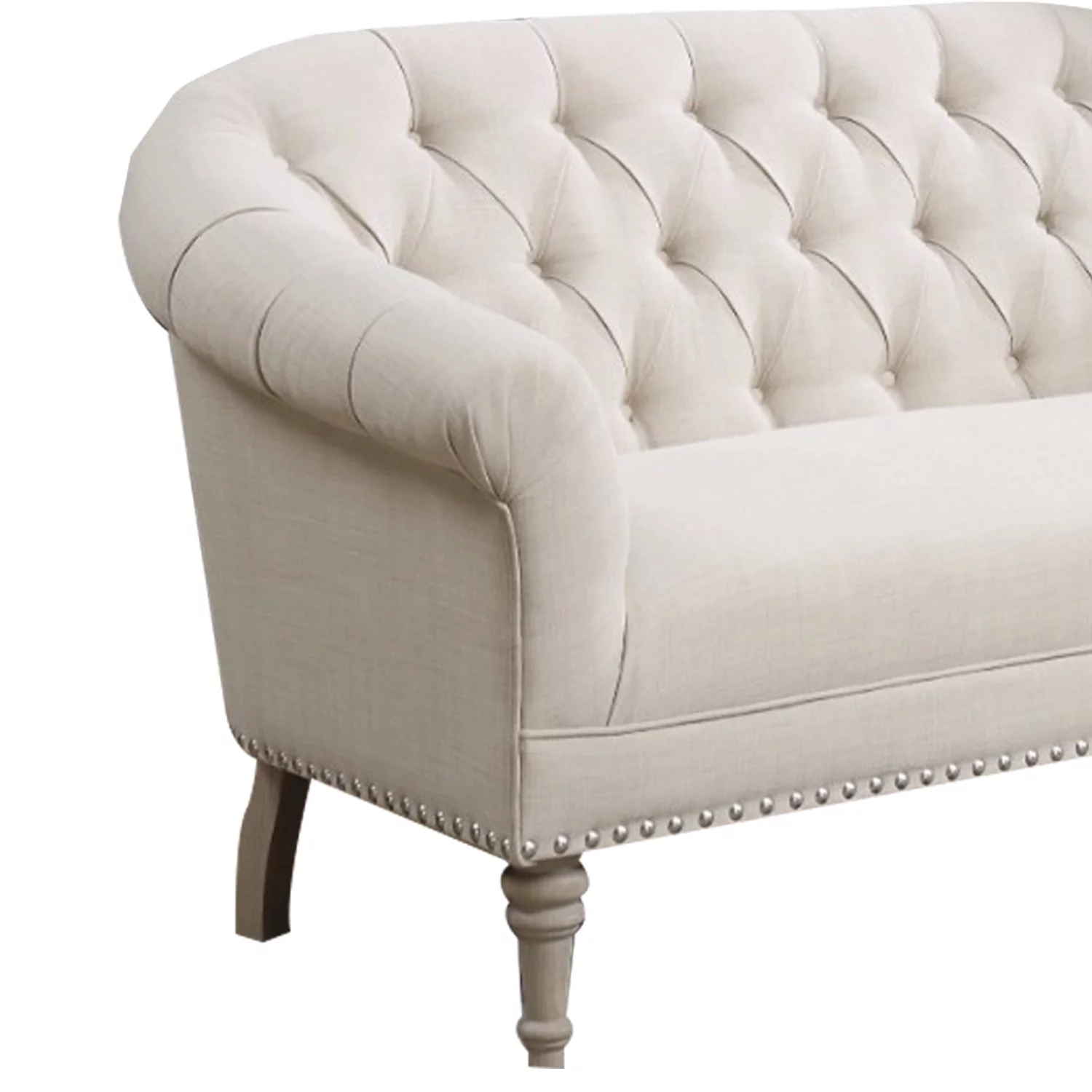 BenJara Traditional Settee With Tufting And Pleated Roll Arms, White