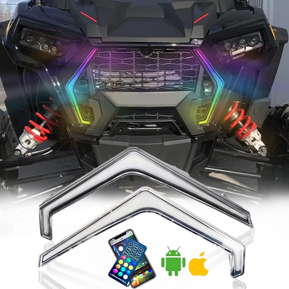 RZR LED Turn Signal Lights Chasing Color Fang Accent Light Kit Plug and Play Front LED Street Legal Lights Assembly Controlled by Bluetooth+Remote Compatible with 2019-2020 POLARIS RZR XP 4 1000(2PCS)