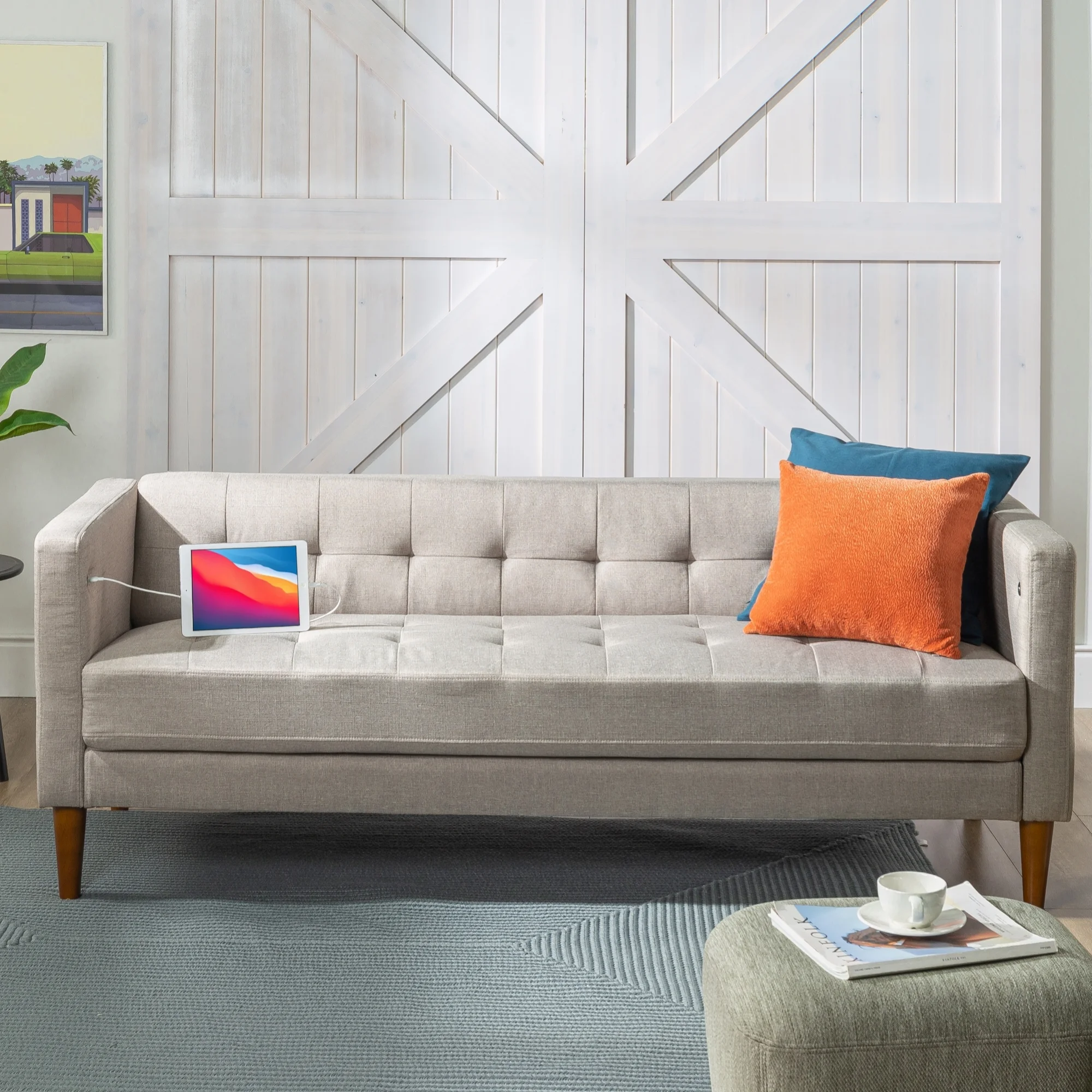Zinus Pascal Fabric Sofa Couch with USB Ports, Oatmeal