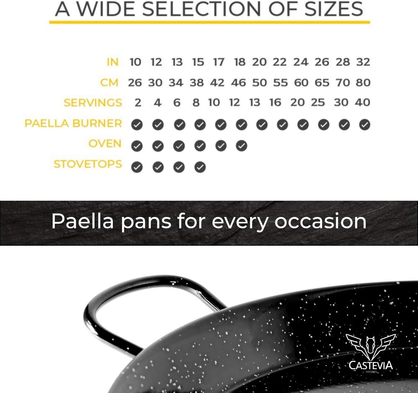 Paella Pan Enamelled Carbon Steel 22 Inches/55cm/up to 16 Servings