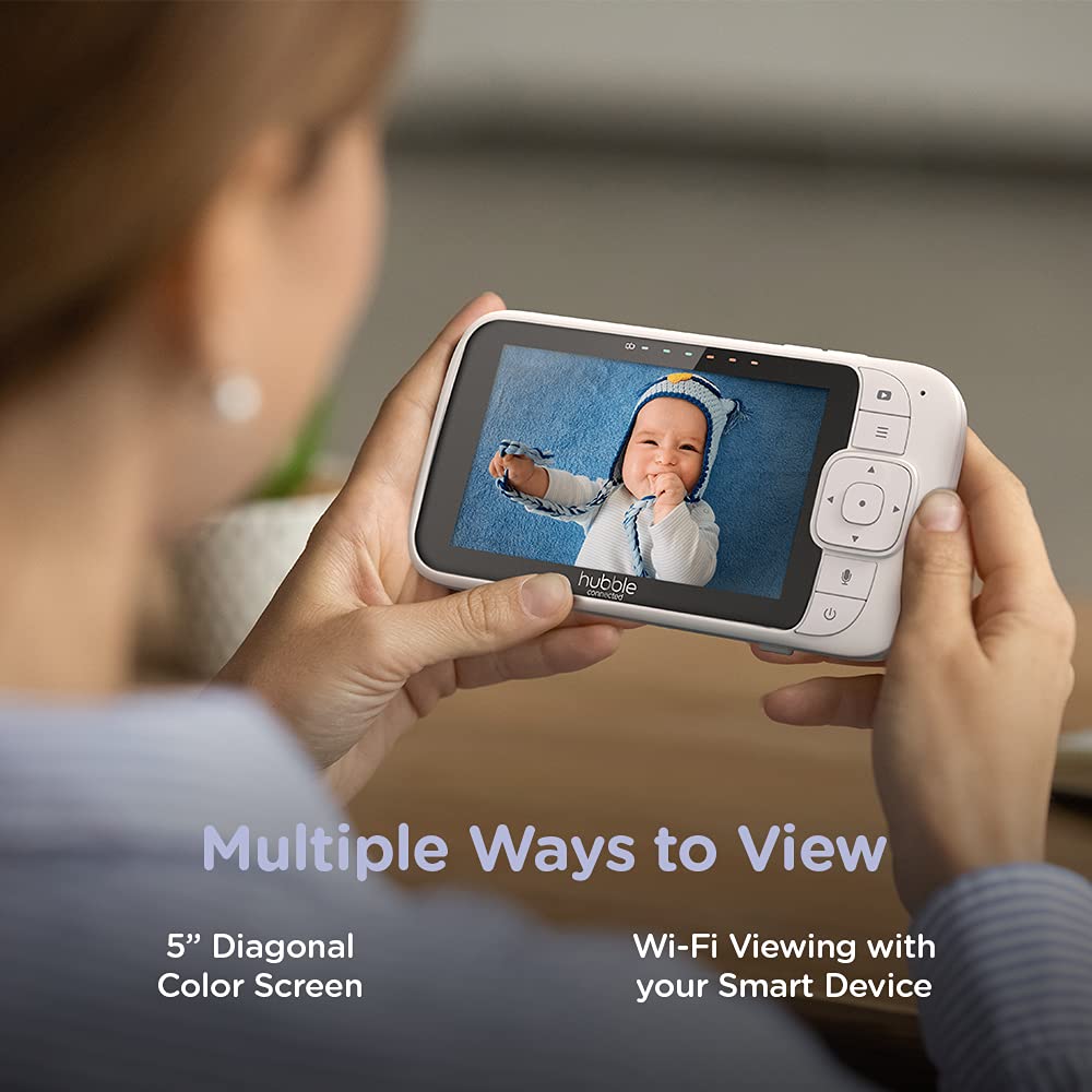 HUBBLE CONNECTED Nursery Pal Cloud - 5&rdquo; Smart WiFi Baby Monitor, 7-Color Night Light, Sleep Trainer-HD Home Security Camera-Ideal for Nursery, with Mount/Stand-Powered by HubbleClub App,White,1-Camera