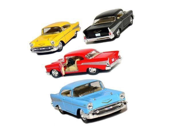Kinsmart Set of 4: 1957 Chevy Bel Air Coupe 1:40 Scale (Black/Blue/Red/Yellow)