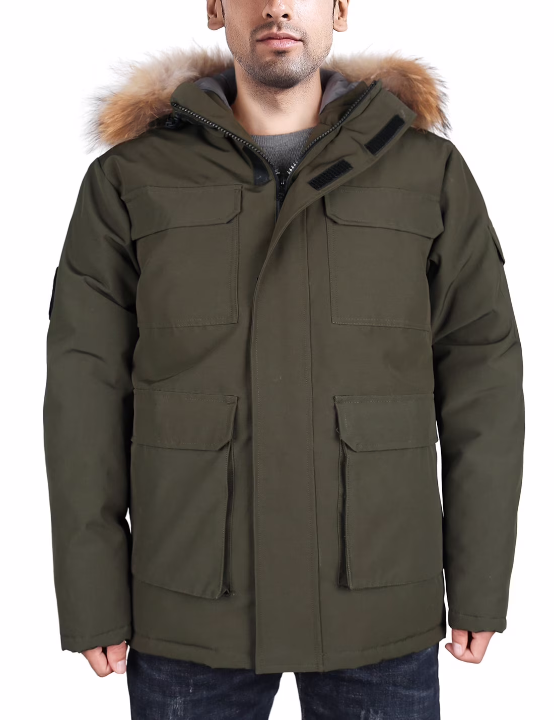 Men's Goose Down Parka Jacket Waterproof Heavy Winter Coat Ski Jacket with Hood