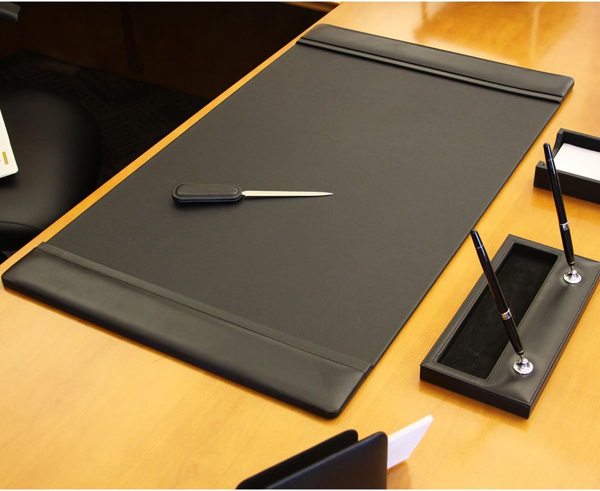 Dacasso Classic Leather Side Rail Desk pad, 34 x 20, Black