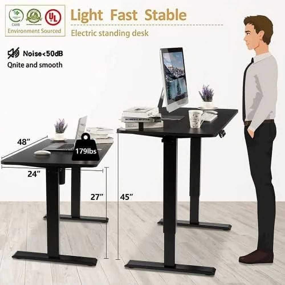 HJNIUNIU Electric Standing Desk Adjustable Height Sit Stand Up Desk 55 x 24 Inches for Home Office Computer Desk Memory Preset with Splice Board  Headphone Hook and White Frame/Oak Top
