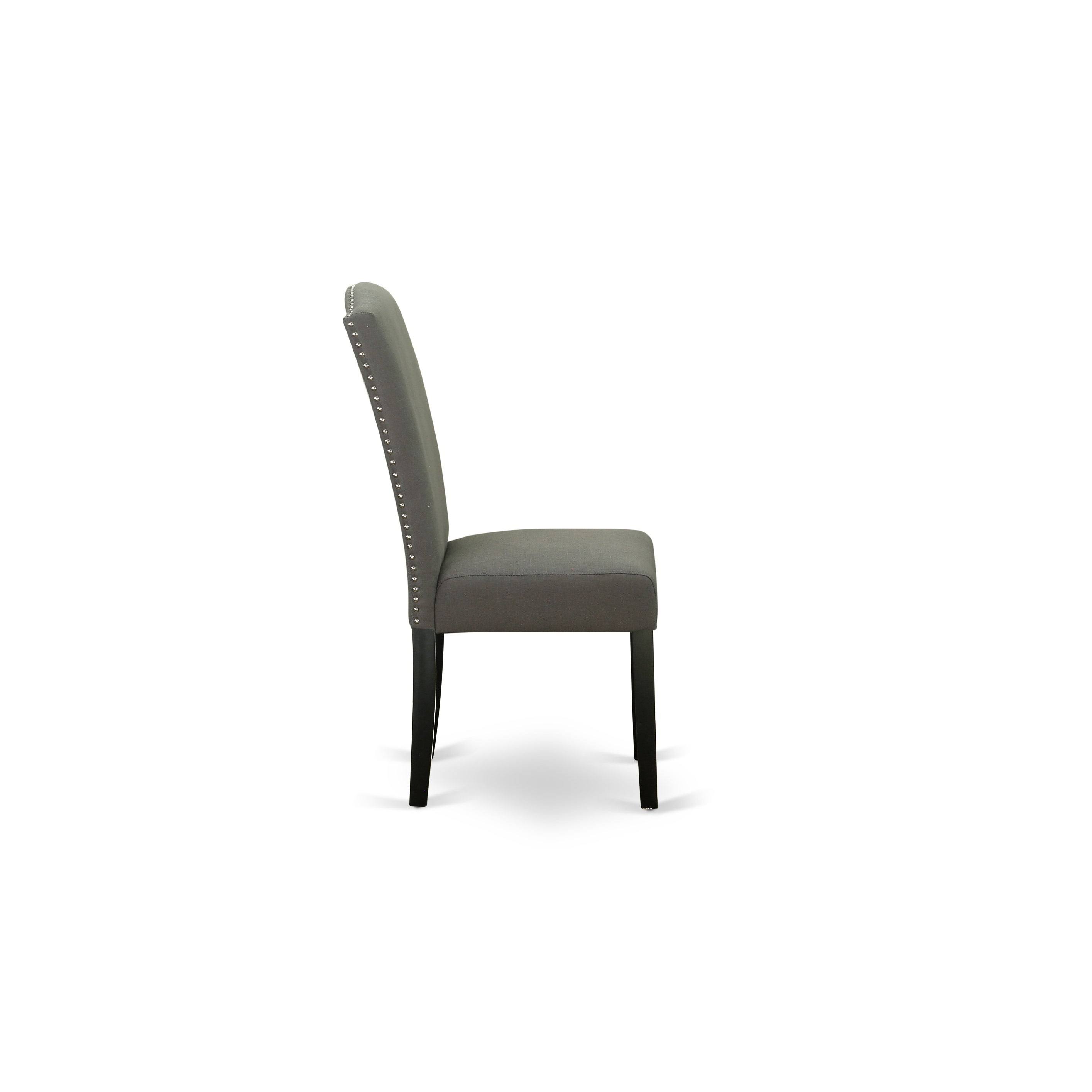 East West Furniture Encinal Parson Linen Fabric Chair - Set of 2-Color:Light Pickle/with Oak Leg, Gray