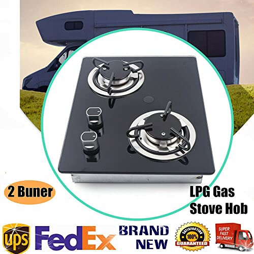 Drop-In Rv Stove Propane, 2 Burner Built-In RV Cooktop Stove,Tempered Glass Stainless Steel Boat RV Caravan Kitchen Stove Gas Hob Cooktop Cook for Household RV Picnics