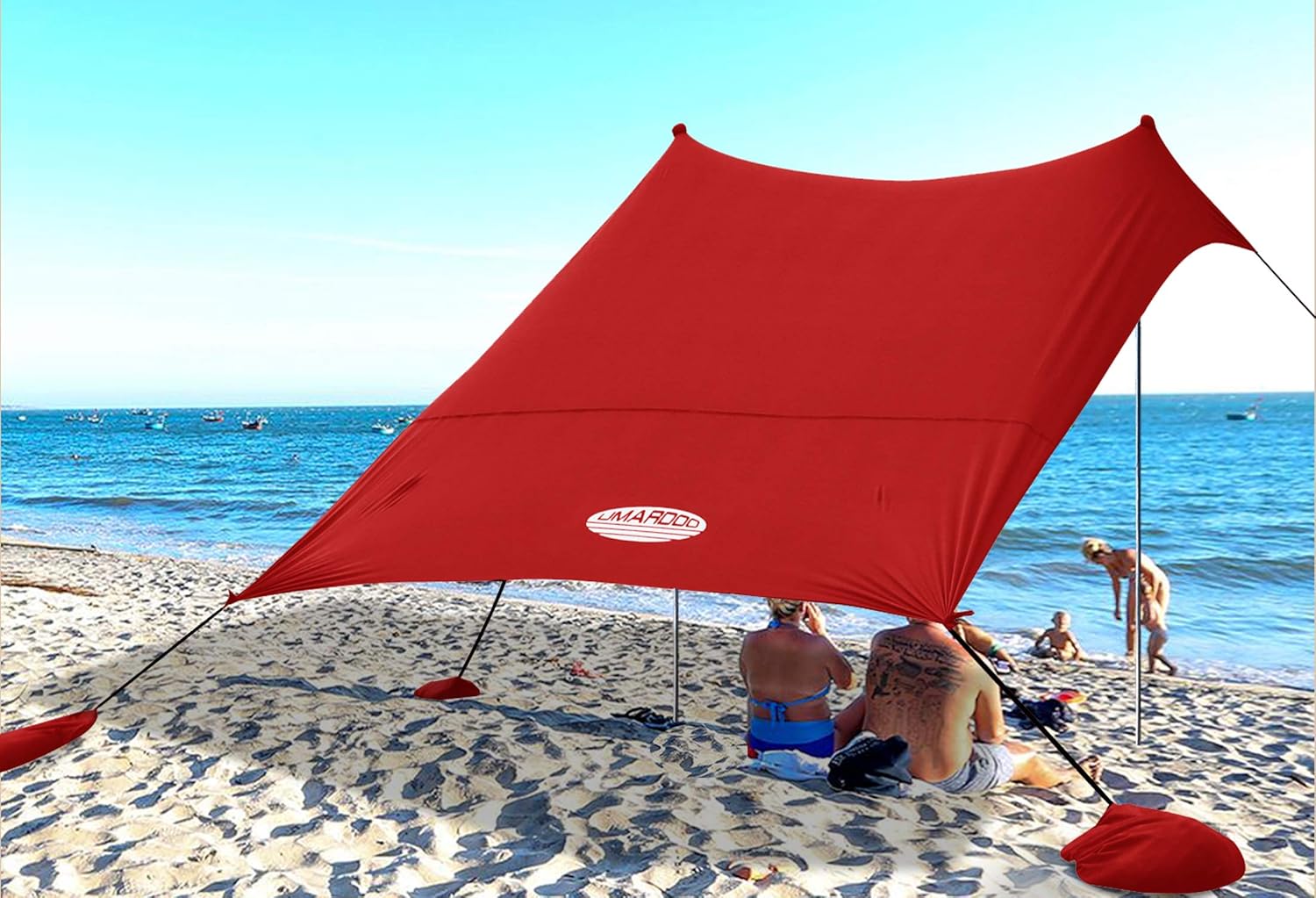 UMARDOO Family Beach Shade with 2 Aluminum Poles, Pop Up Beach Tent with Carrying Bag
