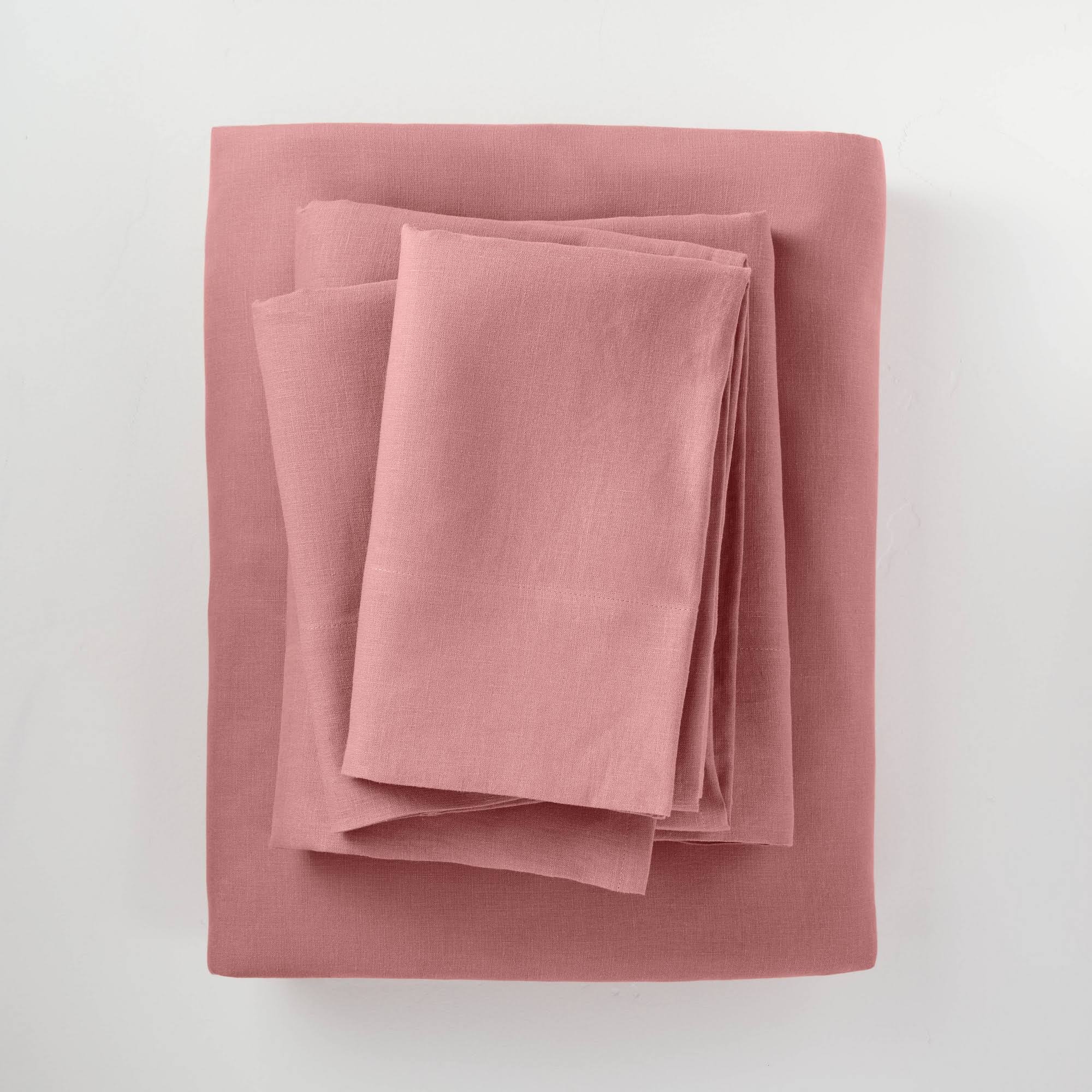 Queen 100% Washed Linen Solid Sheet Set Rose - Casaluna