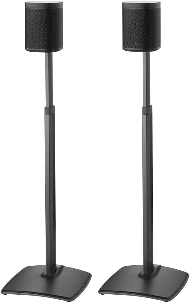 SANUS Adjustable Height Wireless Speaker Stands Designed for SONOS ONE, ONE SL, Play:1, and Play:3 - Tool-Free Height Adjust Up to 16 with Built in Cable Management - Black Pair