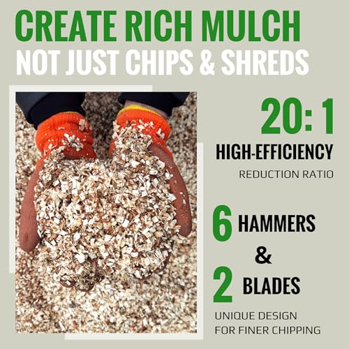 S3 Wood Chipper Shredder, 7HP 212cc Gas Powered Heavy Duty, 3" Max Wood Diameter Capacity, 15: 1 Reduction Ratio, Easy Assembly, 1-Year Warranty After Product Registration
