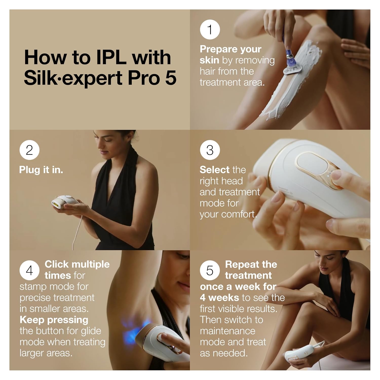 Braun IPL Silk·expert Pro 5 PL5347 Latest Generation IPL for Women and Men, At-Home Hair Removal System, White and Gold, with Wide Head and Two Precision Heads