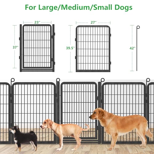 Dog Playpen Outdoor with Low Threshold Full Gate, 32" Height 10 Panels Large Dog Fence Outdoor for Yard, Heavy Duty Pet Playpen Metal Play Pen Portable Fence for RV Camping, Yard