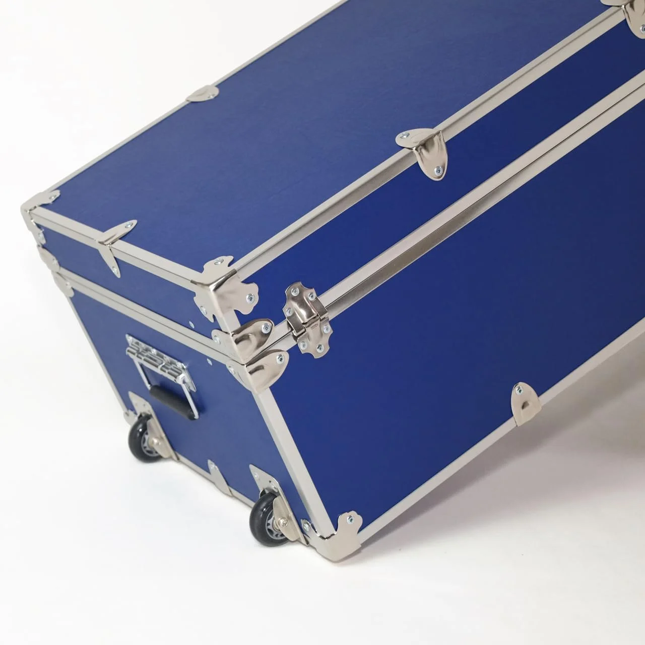 Rhino Trunk & Case Essential Summer Camp Trunk with Wheels - Camping Storage Chest - Ideal Trunk Size for Campers - Strong 1000+ Pounds Sitting Capacity Trunks 32"x18"x14" (Royal Blue)
