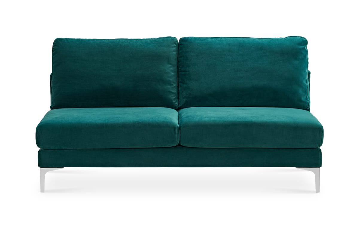 Teal Velvet Armless 2 Seater Sofa, Silver Leg | Adams by Castlery