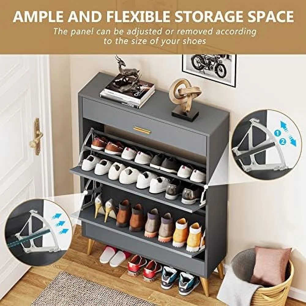 Shoe Cabinet  White Shoe  Cabinet with 2 Flip Doors and Drawer   Narrow Shoe Organizer Rack for Entryway  Closet (White)