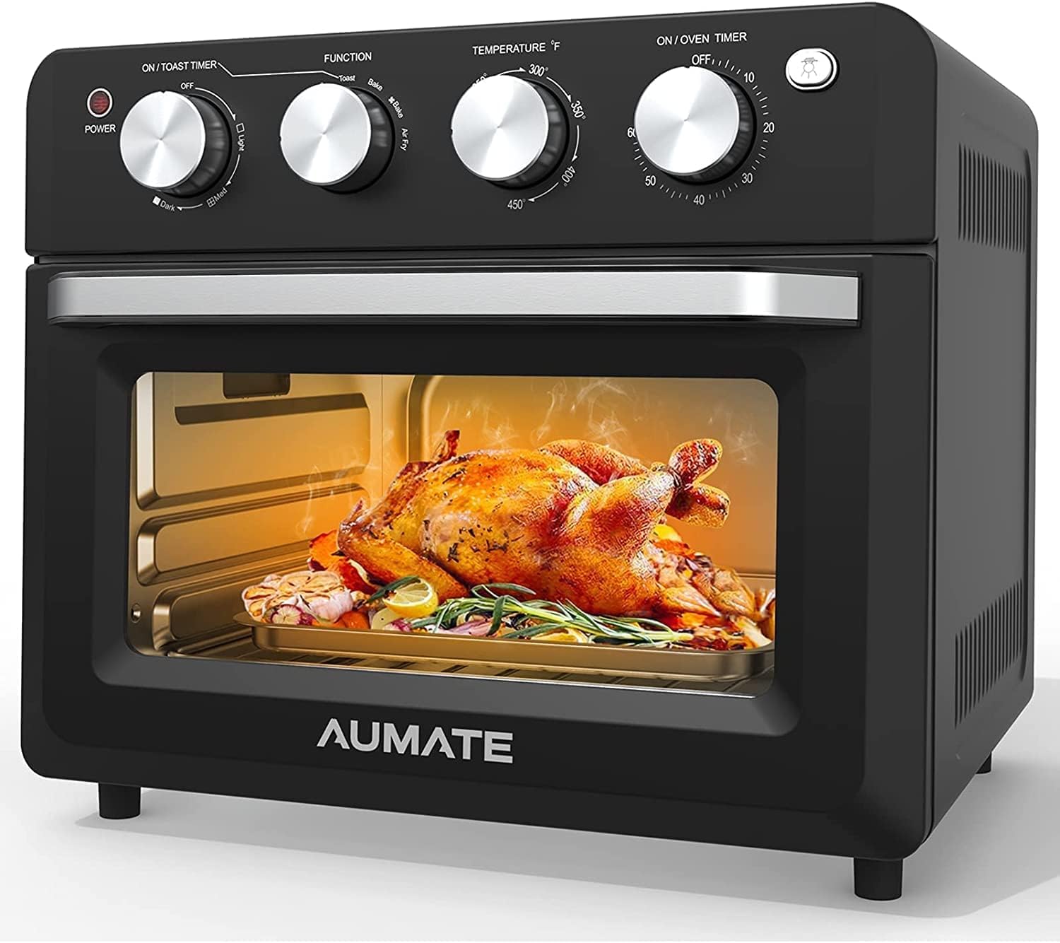 AUMATE Air Fryer Toaster Oven, 7-in-1 Convection Toaster Oven, 19 Quart Toaster Oven with Timer, 4 Accessories 1550W Knob Control Multi-function Stainless Steel