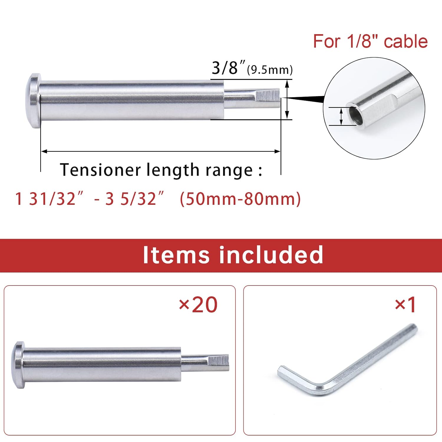 Muzata 20Pair Cable Railing kit Invisible 1/8 Upgraded Swage Tensioner and Terminal Hidden T316 Stainless Steel Round Head for 2-6 Wood Metal Post Deck Stairs WoodHidden System CR37, CV1 CV2