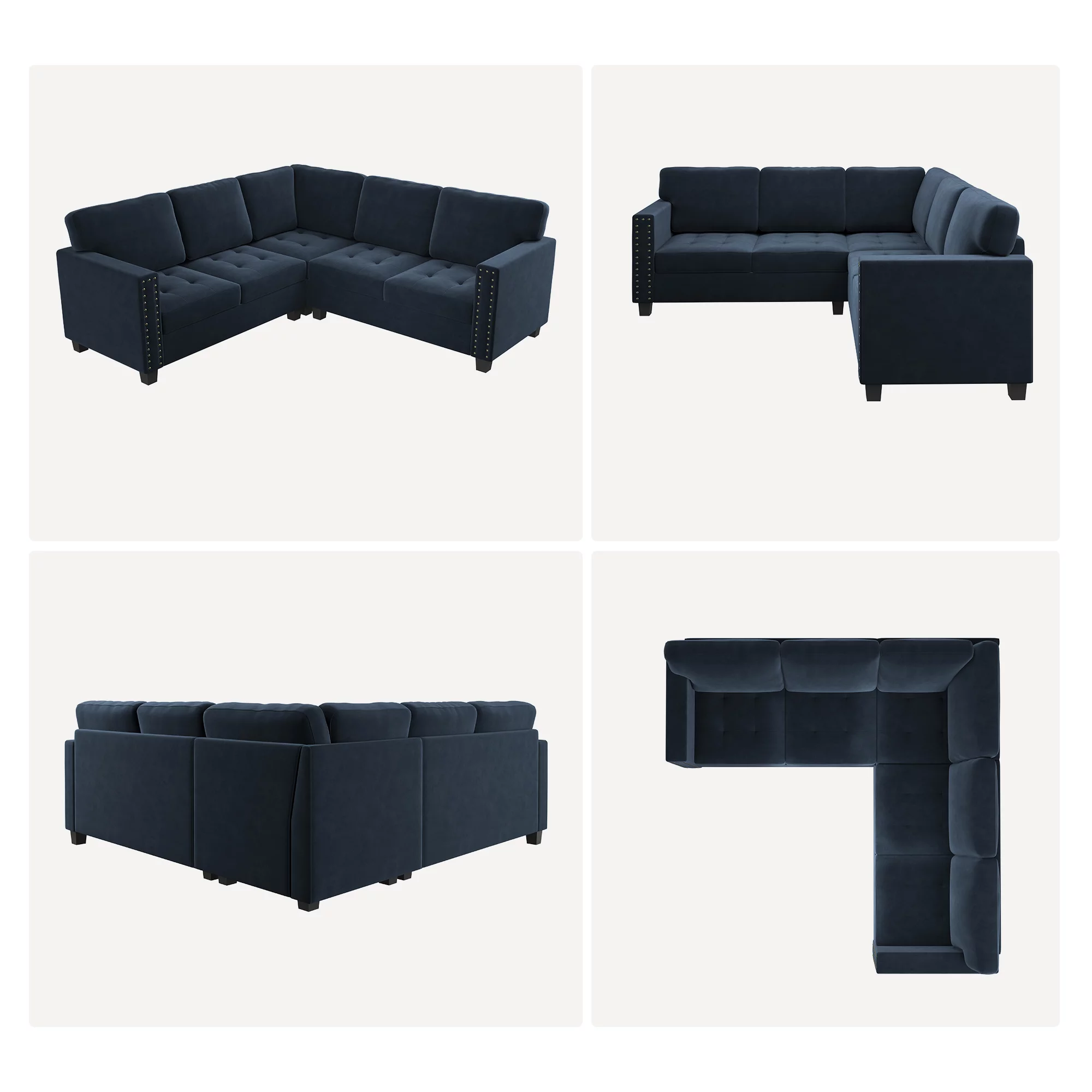 HONBAY Modern Sectional Sofa Sets L-Shaped Corner Couch with Biscuit Tufted Design for Living Room, Dark Navy Blue