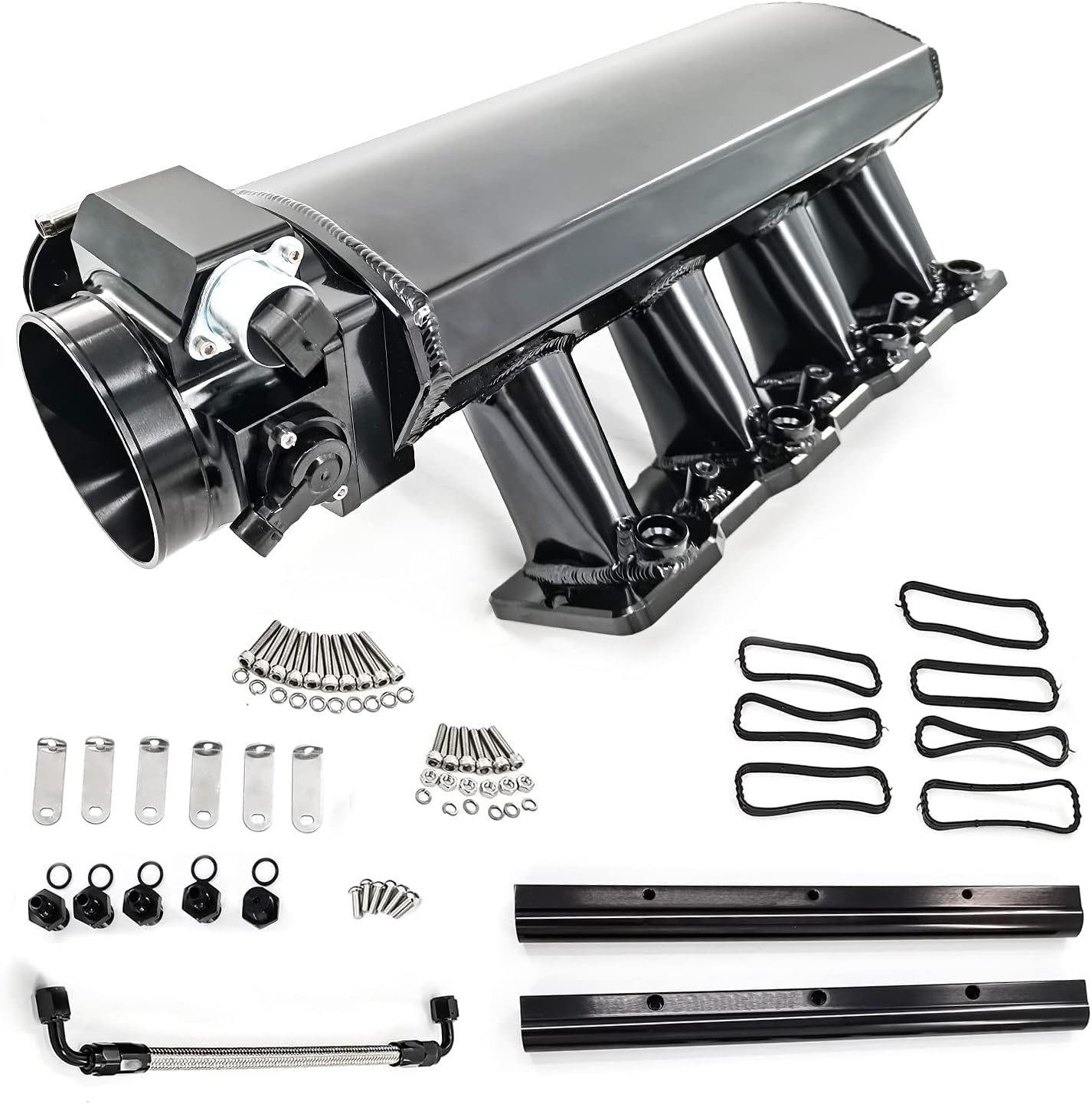 DIMAIER Intake Manifold Fit 102mm Throttle Body Sheet Metal Fabricated EFI 15°Throttle Opening Compatible with Cadillac Chevrolet GMC Corvette Pontiac GTO Saab 9-7X Aero LS LS1 LS2 LS6 Heads