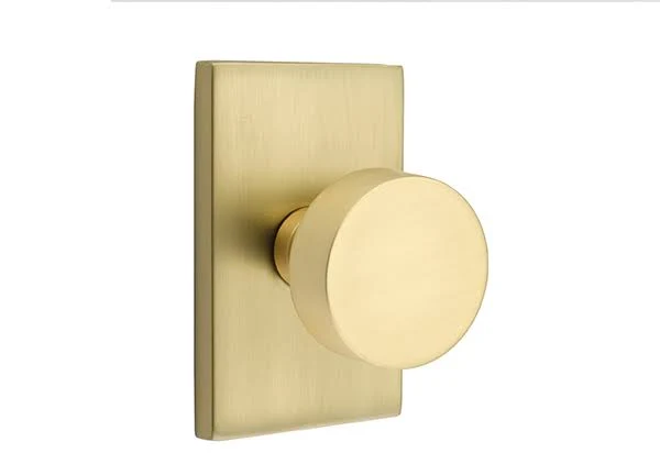 Emtek Round Knob w/ Modern Rectangular Rosette Privacy Set Satin Brass