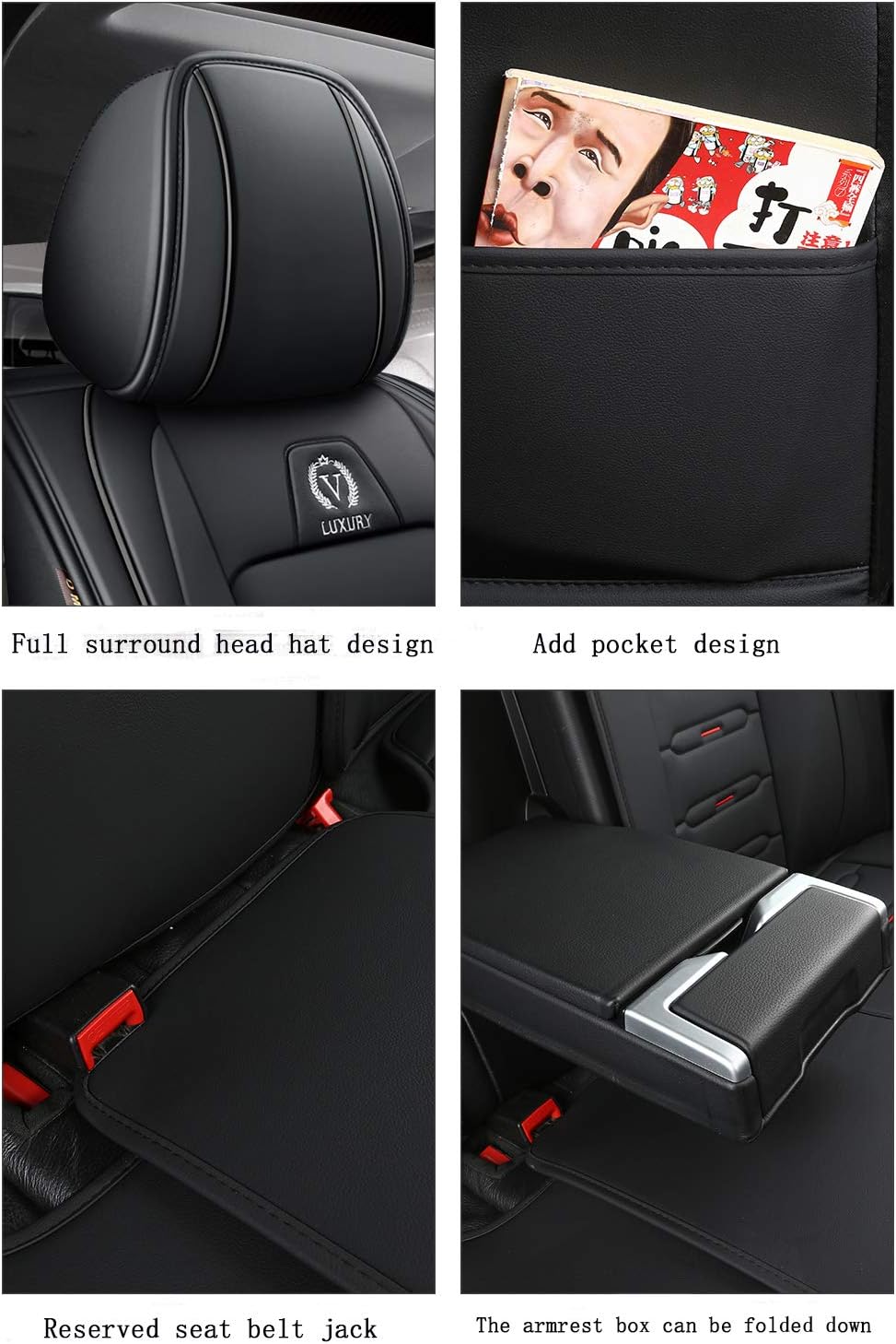 Youth Faction Luxury Leather Car Seat Covers 5 Seats Full Set Universal Fit (Black)