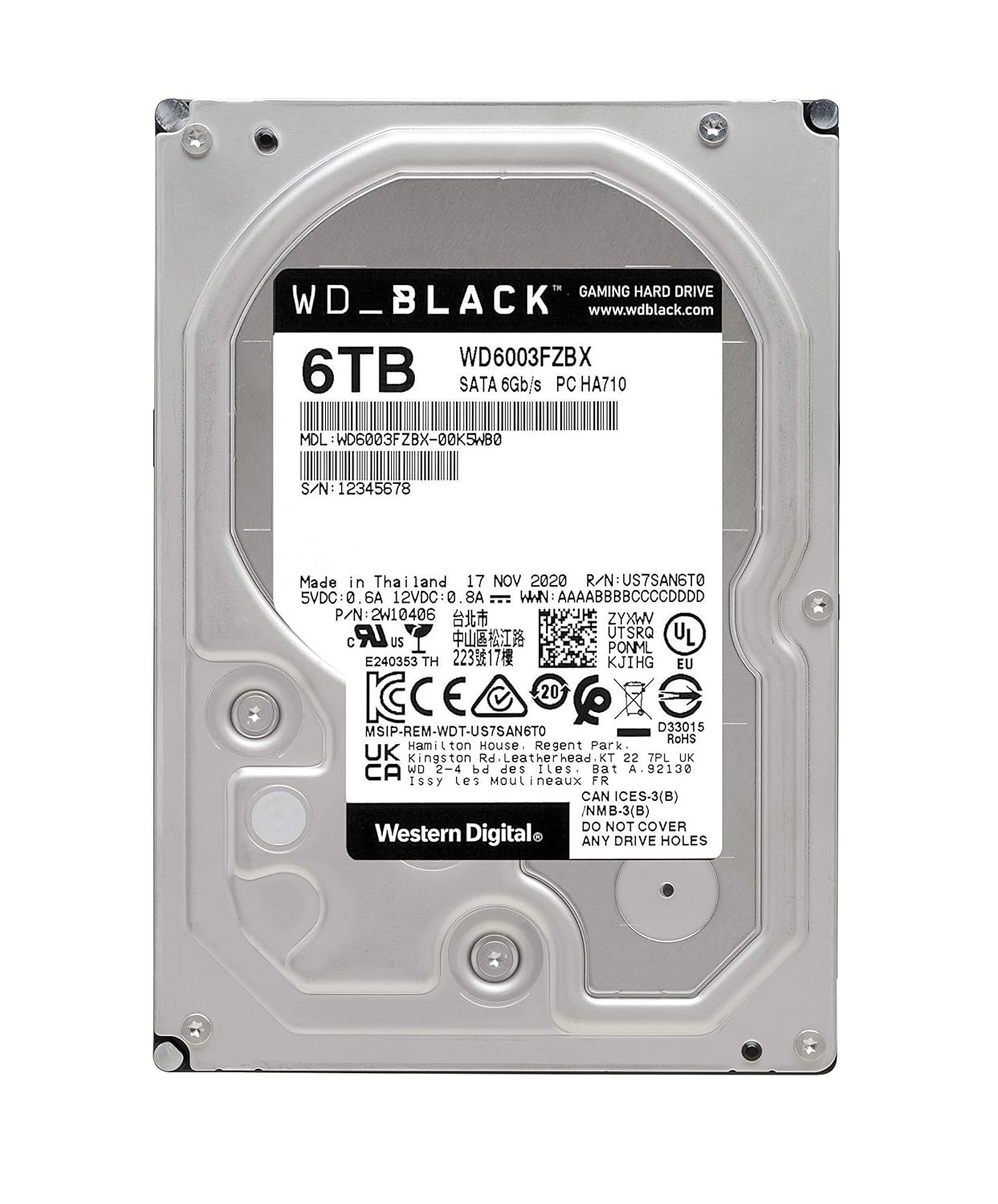 Western Digital 6TB WD Black Performance Internal Hard Drive HDD - 7200 RPM, SATA 6 Gb/s, 256 MB Cache, 3.5 - WD6003FZBX