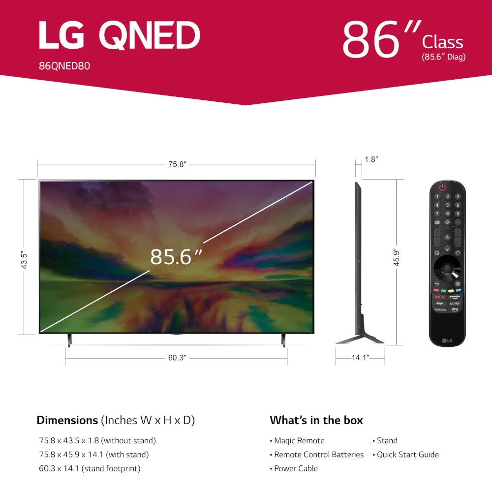 LG 86" Class 4K UHD QNED Web OS Smart TV with HDR 80 Series (86QNED80URA)