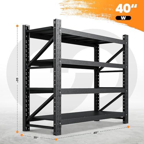 71” W Storage Shelves Heavy Duty, 5000LBS Metal Garage Shelving Units, 4 Tier Storage rack shelf, Steel Industrial Shelving , Adjustable Standing Shelf for Basement/Warehouse 71"W x 24"D x 70"H, Black