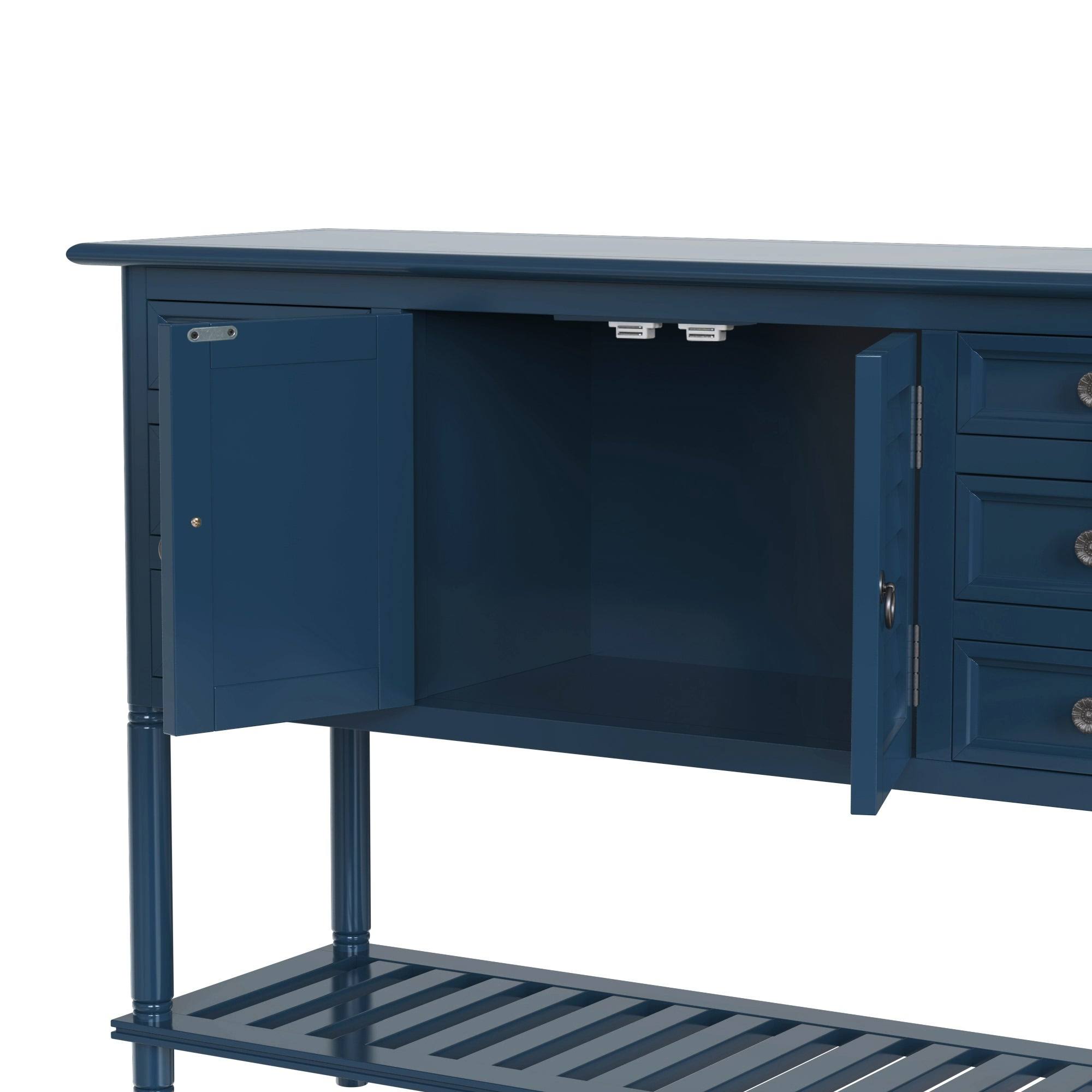 Nestfair Modern Console Table Sofa Table with 6 Drawers and Cabinet - Green