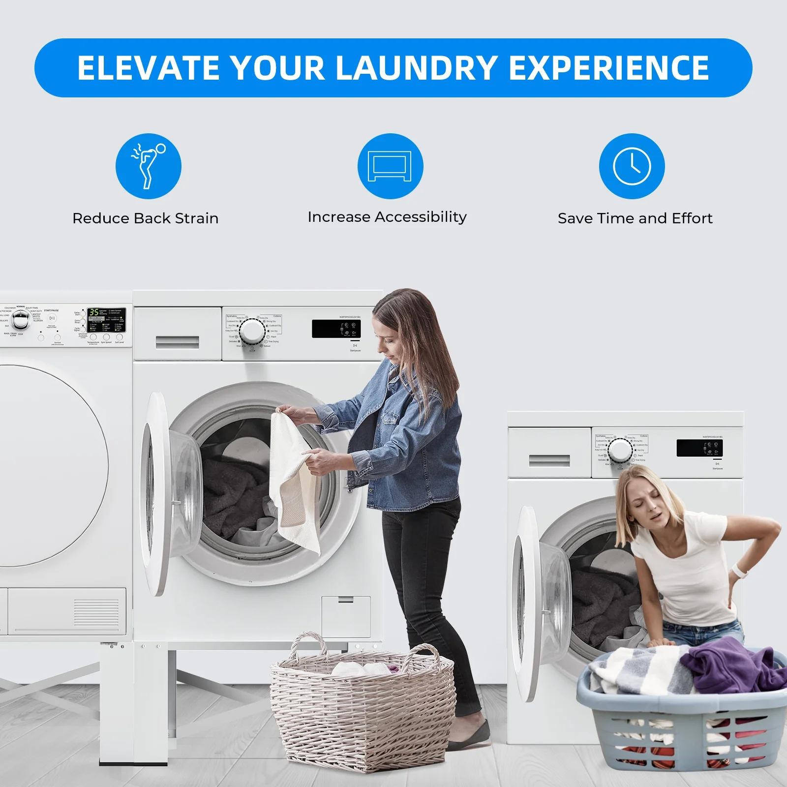 2-in-1 Upgraded Design Wash Dryer Pedestals 29" Matalde Laundry Pedestal Heavy Duty, Washer and Dryer Stand, White - Curated Treasures Market