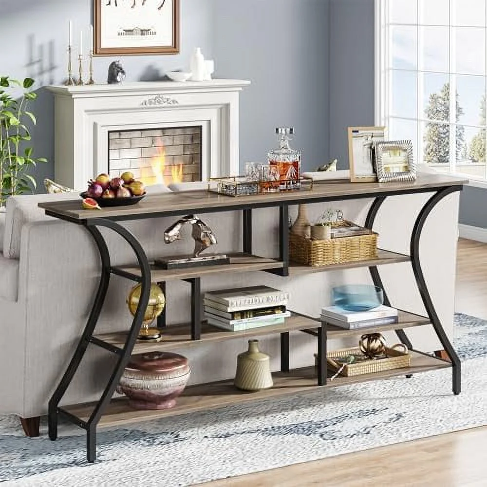 MQLIFEBOOM 70.9 Inch Extra Long Console Table  Industrial Narrow Sofa Table with  Shelves  4 Tier Entryway Table Behind Couch for Hallway Foyer Living Room (Grey) - Curated Treasures Market