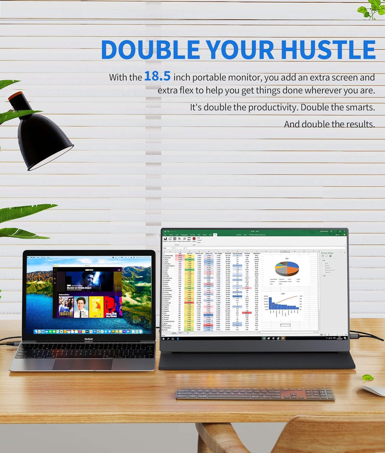 18.5 Inch Portable Monitor for Laptop, FHD 1080P 100% sRGB Travel Monitor for Laptop, Portable Computer IPS Display w/VESA, External Monitor USB-C HDR HDMI Portable Screen w/Smart Cover & Speakers
