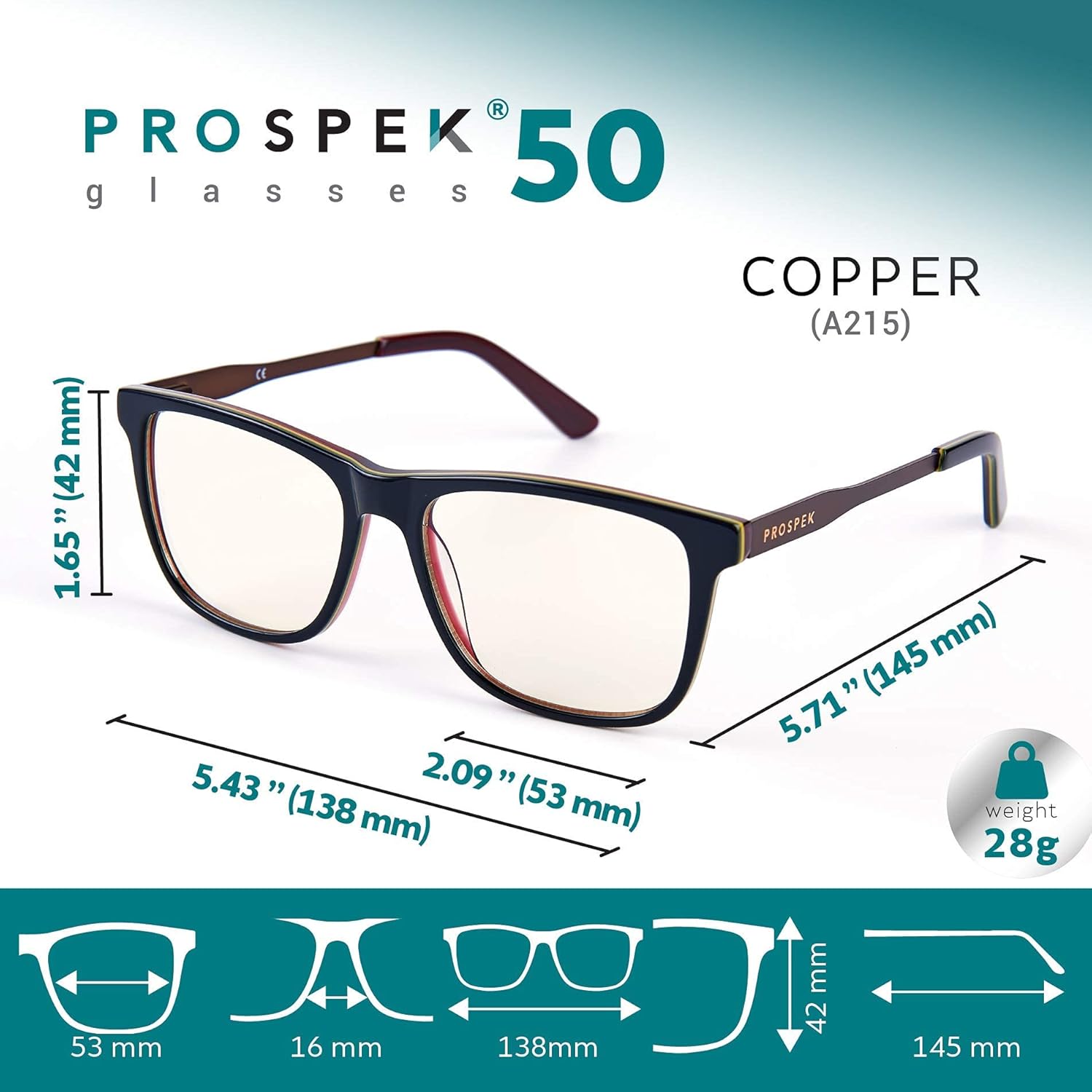 Blue Light Computer Glasses PROSPEK, Amber, Anti Glare Clear Lens, Protect from Screen's Blue Light, High Optical Quality Lenses