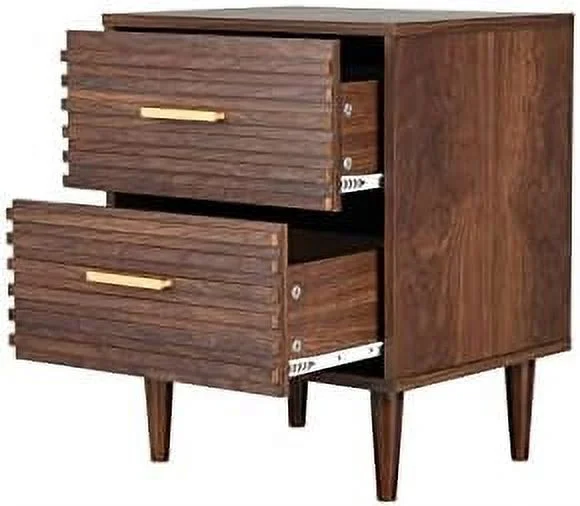 Nightstands Set of 2 End Table with 2 Drawers  Bed Side Table for Bedroom  Mid Century Modern Side Table with  Vintage Wood Accent Table for Living Room  Rustic Brown (2 Pack)