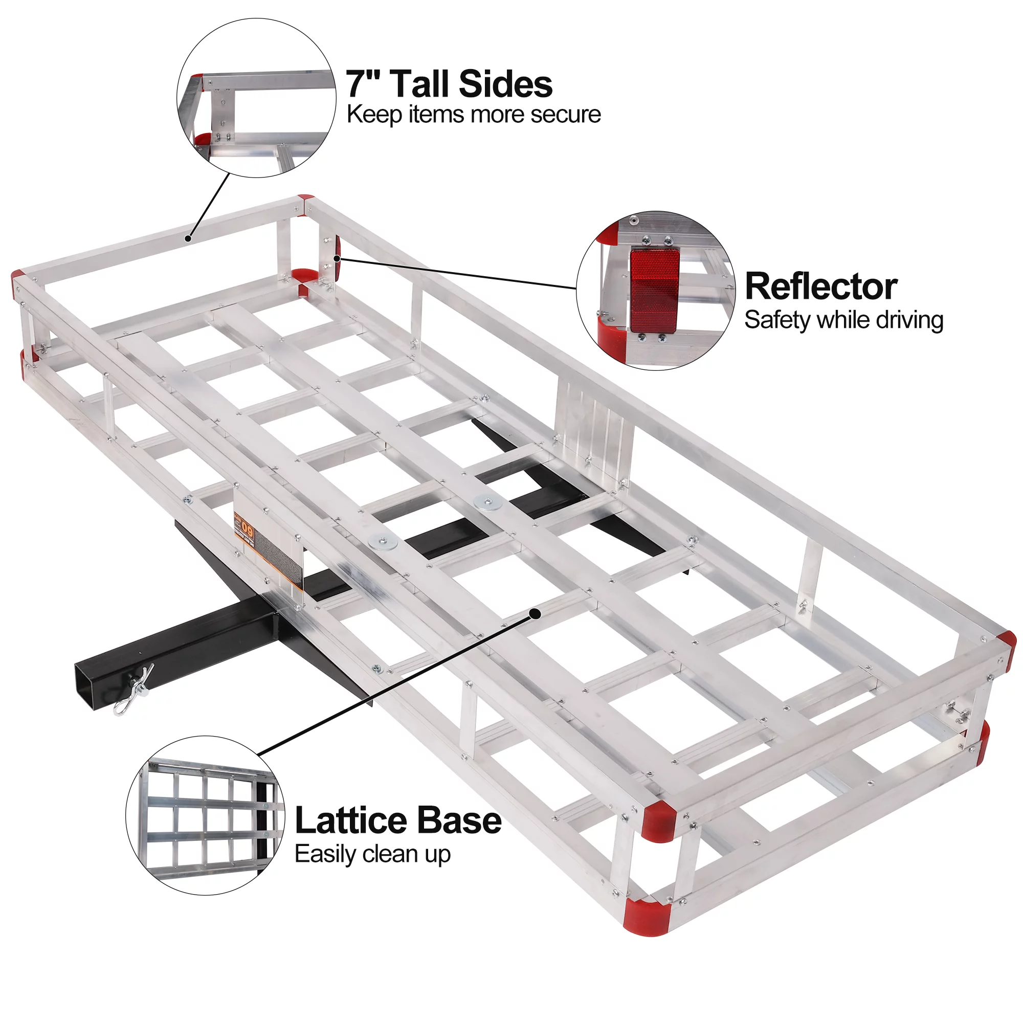 Aluminum Hitch Mounted Cargo Carrier, Car Back Hitch Cargo Carrier Luggage Basket Capacity Basket Trailer With High Side Rails For RV's, Trucks, SUV's, Vans, Cars,Fits Any 2" Receiver,Silver
