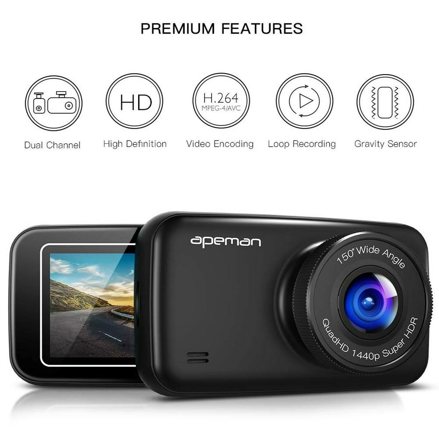 Apeman 1440pu00261080p Dual Dash Cam FHD Front and Rear Camera for Cars,
