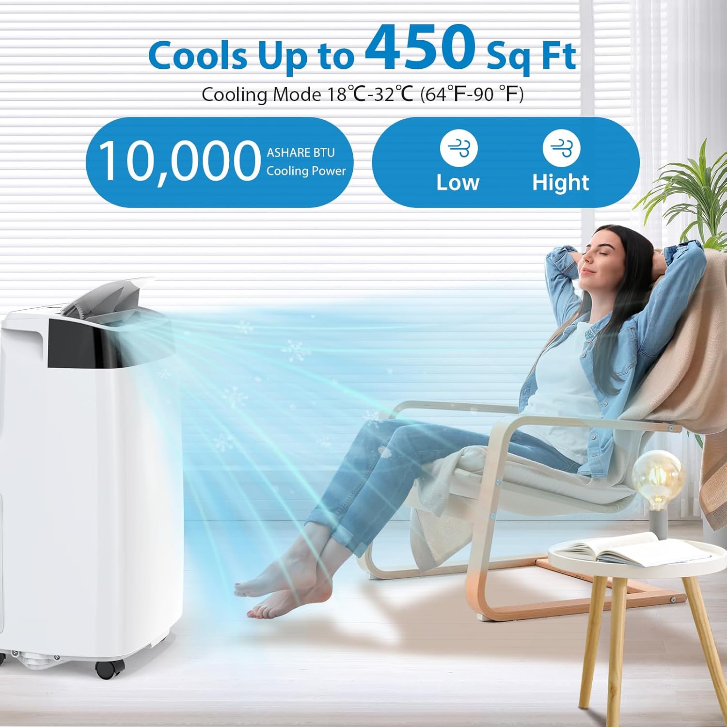 Portable Air Conditioner 10,000BTU Air Conditioner for Room up to 450 Sq. Ft, 3-in-1 Standing Cooling AC Unit with Dehumidifier, Fan, Sleep Mode, 24H Timer & Remote Control for Bedroom Home Office