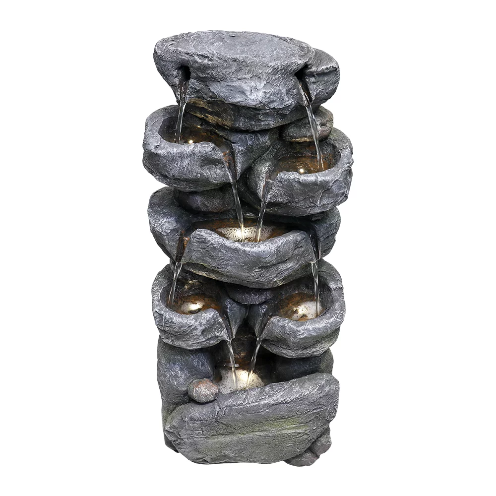 Stacked Rock Fountain with LED Lights - Outdoor Water Fountains Cascading Floor Water Feature Art Decor for Garden,Pation, Deck, Porch