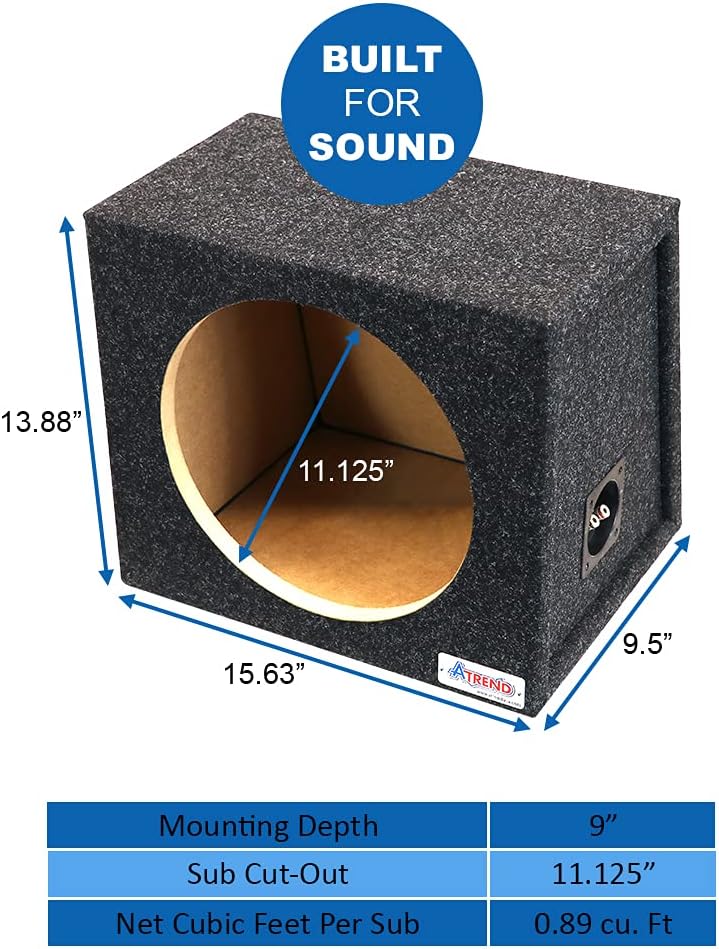 Atrend 12SA 12” Single Sealed Subwoofer/Speaker Enclosure Subwoofer Box Designed and Engineered in USA with The Latest in Computer Automated Design So You Can Let The Music Move You Pack of 2
