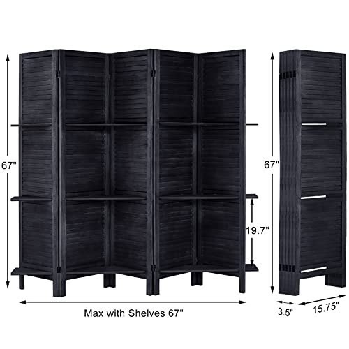 Room Divider with Shelves, Privacy Screen, Room Dividers and Folding Privacy Screens, 5 Panel Wood Temporary Wall Partition Separation Separator, Coconut