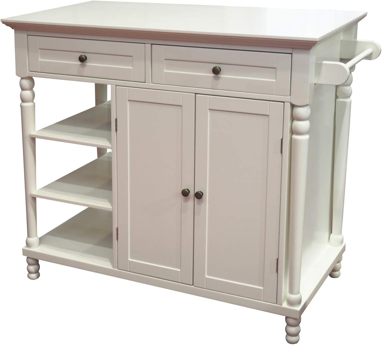 eHemco Euro Kitchen Island with Storage Cabinet, 2 Drawers and 3 Open Shelves, White
