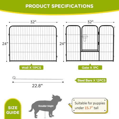 BestPet Dog Playpen Indoor 40 inch 16 Panels Metal Dog Pen Pet Dog Fence Outdoor Exercise Pen with Doors,Pet Puppy Playpen for RV Camping Yard, Black