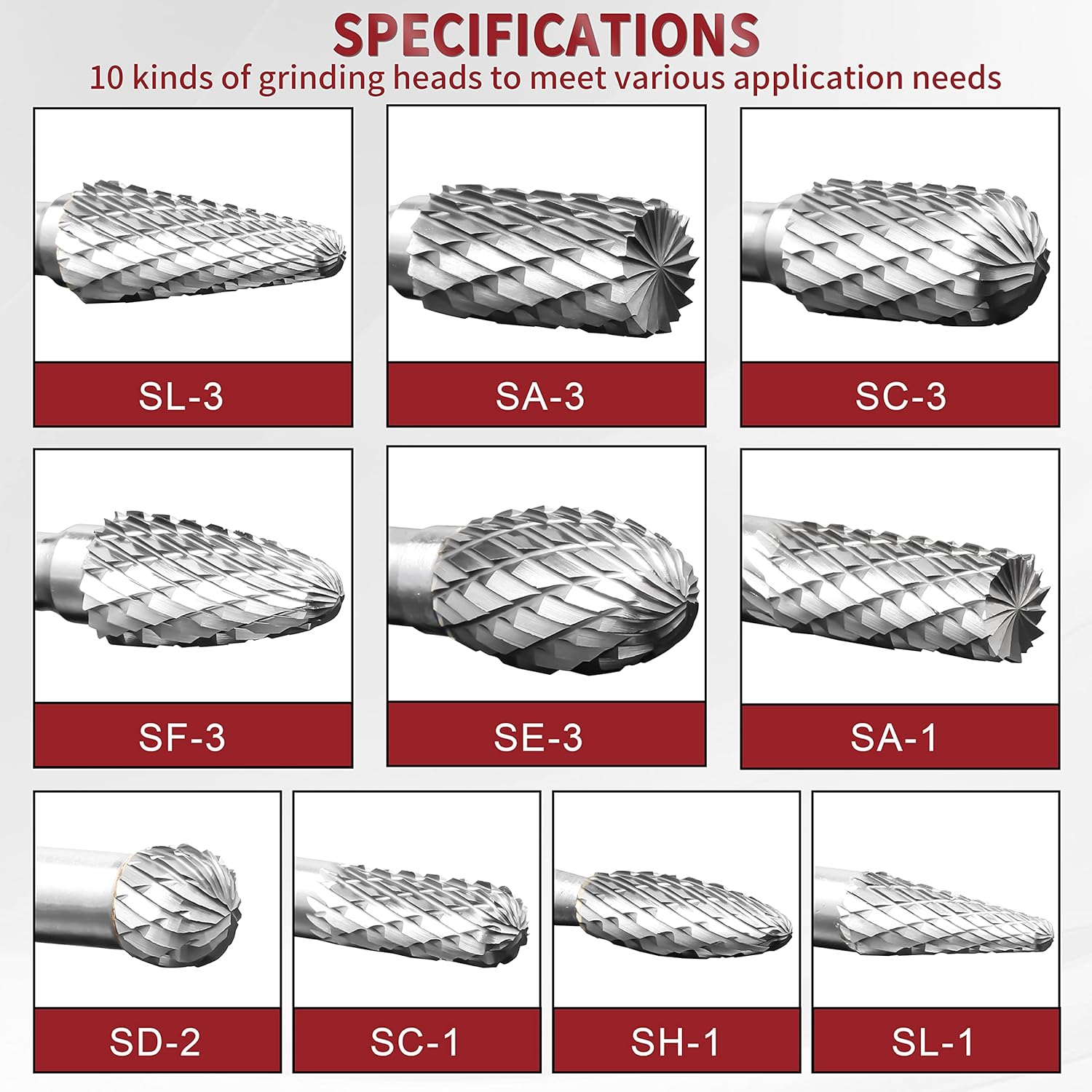 WHISTECK Carbide Burrs Set, 10 Pcs Double Cut Solid Tungsten Carbide Rotary Burr Set, 1/4 Inch Shank Die Grinder Bits, Rotary File for Die Grinder Metal Carving, Polishing, Engraving, Drilling