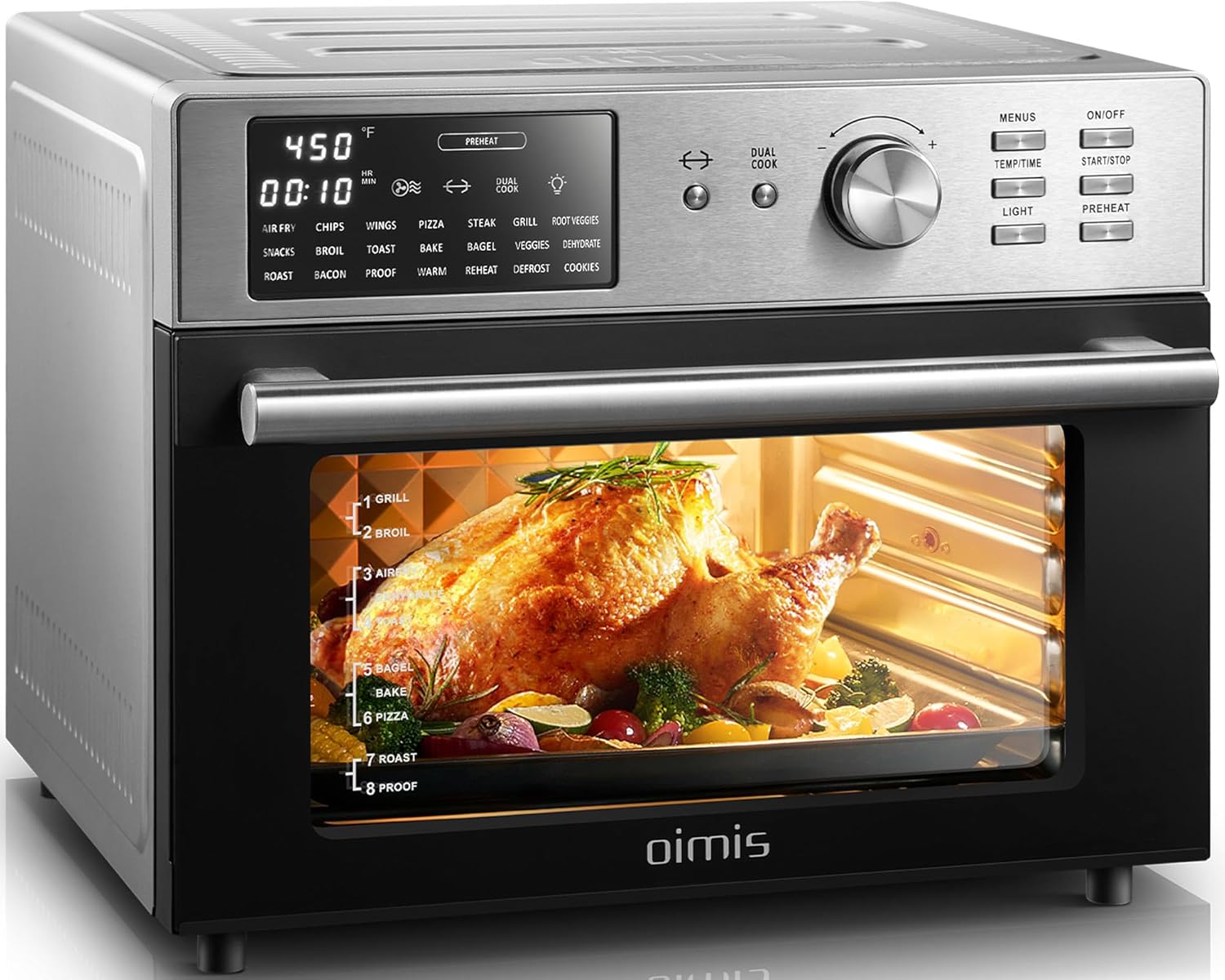 Smart Toaster Oven Air Fryer Combo, 21-in-1 XL Air Fryer Stainless Steel, 32QT Convection Oven Countertop with Toast, Air Fry, Rotisserie, Dehydrate and Grill. 6 Accessories, Recipes,1800W